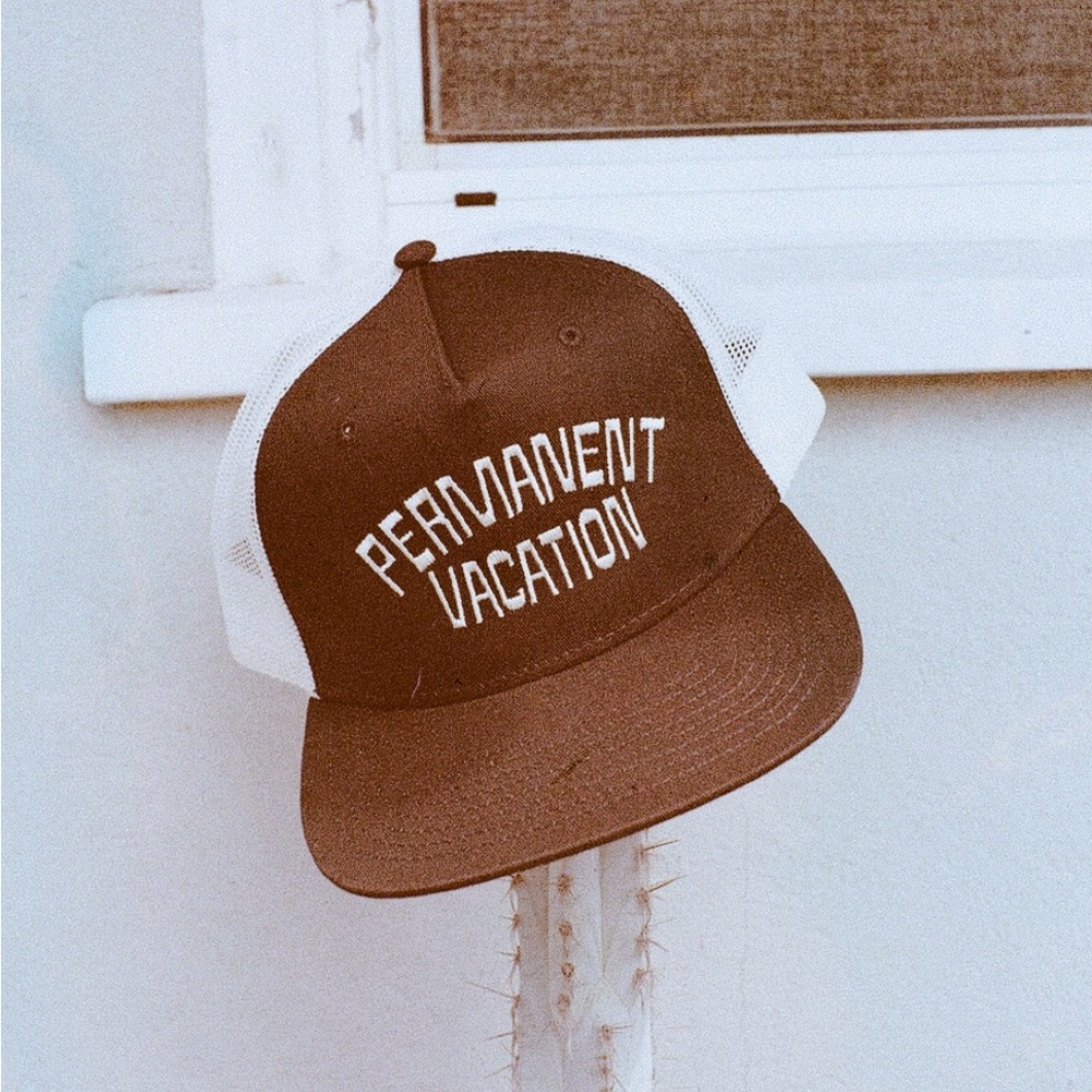 Permanent Vacation Black Trucker Hat - Snapback